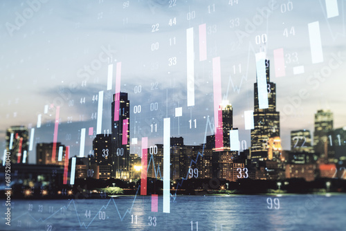 Multi exposure of abstract virtual financial graph hologram on Chicago skyline background, forex and investment concept © Pixels Hunter