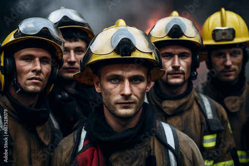 AI generated portrait of rescuers evacuates people from fire