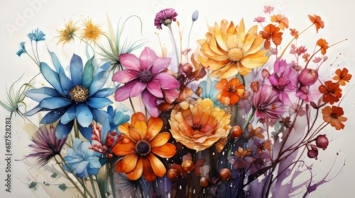 vibrant wildflowers watercolor  © oleksii