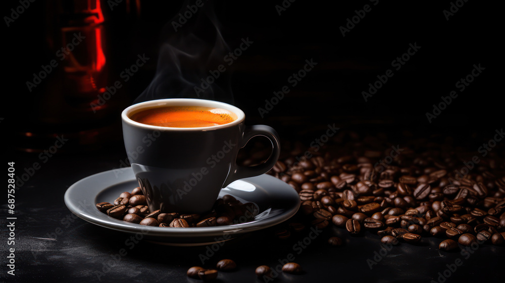 Sleek and stylish espresso coffee on retro table Sleek and stylish espresso coffee on retro table