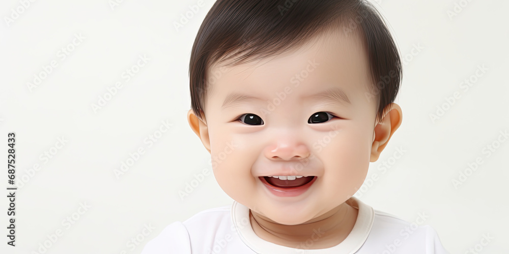 Ethnic baby toddler infant smiling laughing at camrra wide background backdrop illustration, generated ai Ethnic baby toddler infant smiling laughing at camrra wide background backdrop illustration, generated ai