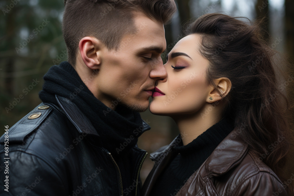 Generative ai portrait of enamored people with passionate kissing Generative ai portrait of enamored people with passionate kissing