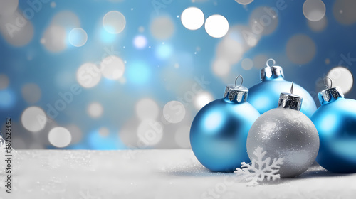 Blue Christmas balls with decoration on shiny background,Christmas background