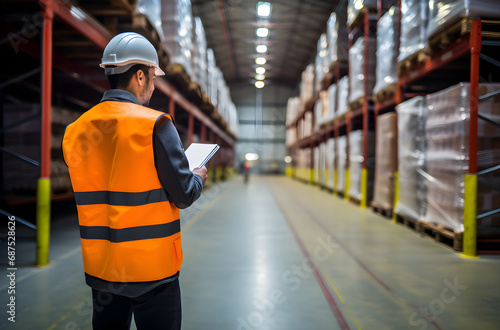 Warehouse Audit and Inspection: Safety Officer Wearing Correct PPE, Checking Checklist Document