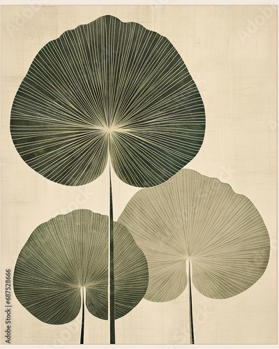 calm green boho style posters with geometric shapes and palm leaves 8:10 for design and wall art print backdrop