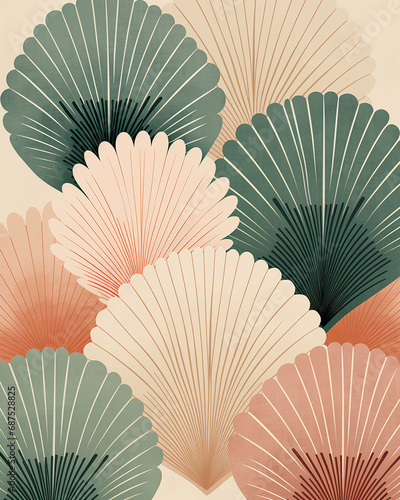 calm green boho style posters with geometric shapes and palm leaves 8:10 for design and wall art print backdrop