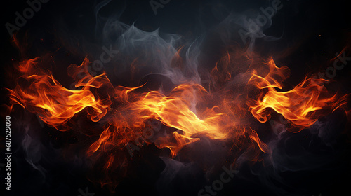 Dramatic Fire Flames on Black Background - Captivating Abstract Image of Intense Heat and Dynamic Energy in Motion - Ideal for Fiery Concepts and Powerful Design.