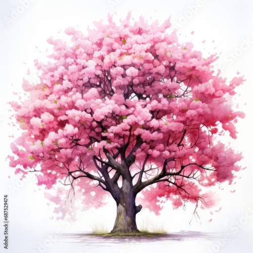 Beautiful pink sakura tree isolated on white background. Watercolor illustration © Petrova-Apostolova