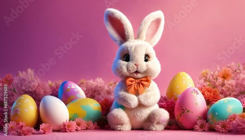 Easter bunny on a pastel pink background. The concept of the Easter holiday. 