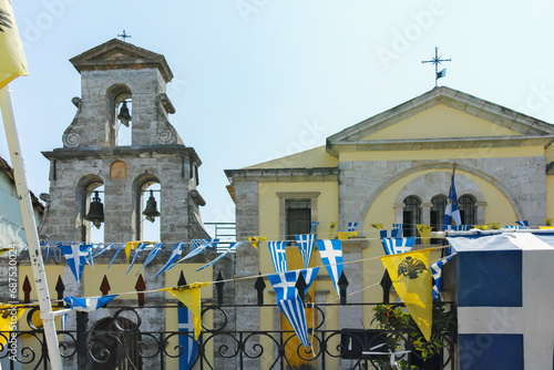 Typical Street and building at town of Lefkada, Greece photo