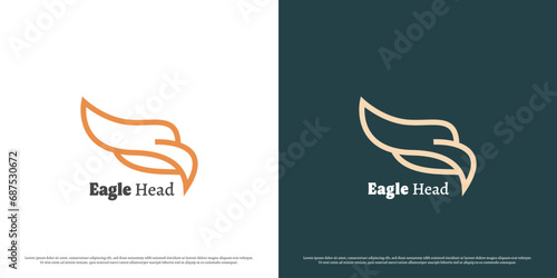 Eagle head logo design illustration. Mascot silhouette of flying eagle bird animal head predator carnivore nature. Simple minimalist elegant gradient flat icon concept.