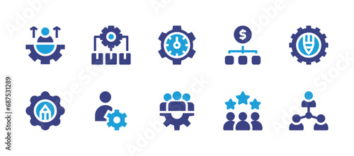 Manager icon set. Duotone color. Vector illustration. Containing product management, money management, human resources, appraisal, executive, planning, time management, management, team, people. © Huticon