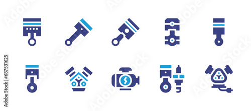 Piston icon set. Duotone color. Vector illustration. Containing piston, engine, tools and utensils.