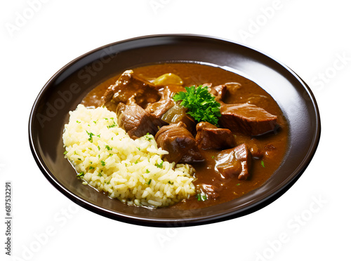 Beef stew rice looks delicious, , PNG file, isolated background.