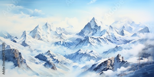 Snow-Capped Mountains Watercolor