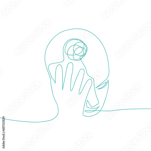 Abstract minimalistic person face line drawing art. Problems, failure and grief concept. Idea for wall decoration, postcard or brochure cover design.