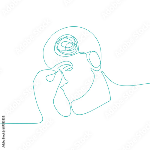 Abstract minimalistic person face line drawing art. Problems, failure and grief concept. Idea for wall decoration, postcard or brochure cover design.