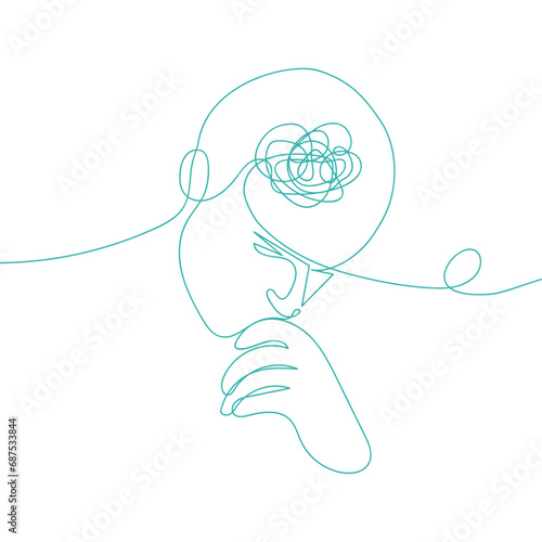 Abstract minimalistic person face line drawing art. Problems, failure and grief concept. Idea for wall decoration, postcard or brochure cover design.