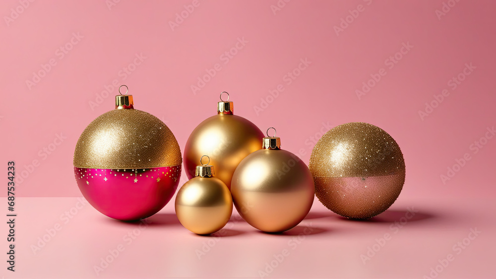Pink and Gold Christmas Ornament Shining Bright on a Festive Pink Background Pink and Gold Christmas Ornament Shining Bright on a Festive Pink Background