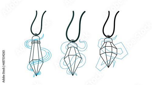 A set of magic crystals. Vector outline illustration.