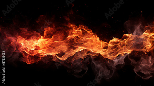 Burning Flame Isolated on Black Background: Intense Heat, Ember Glow, and Spark Ignition - Fiery Conceptual Design for Dynamic Abstract Art and Powerful Visual Impact.