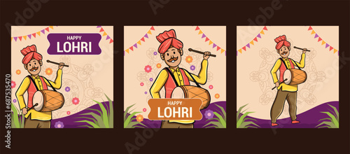 Happy Lohri festival of Punjab India background. vector illustration of couple playing lohri dance. Happy Lohri festival  social media tshirt design