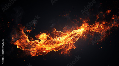 Dynamic Inferno: Intense Flames and Glowing Embers on a Black Background - High-Resolution Fire Concept for Dramatic and Powerful Designs. © Sunanta
