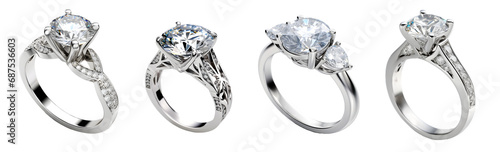 Diamond ring on transparent background, wedding ring, couple ring, png, Generative Ai photo