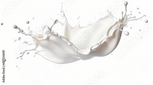 On a white background, a single milk or cream splash by using a clipping path. whole field of view. emphasis stacking
