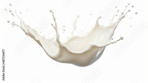 On a white background, a single milk or cream splash by using a clipping path. whole field of view. emphasis stacking