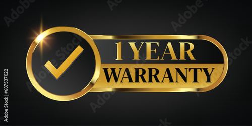 1 year warranty logo with golden banner and golden ribbon.Vector illustration.