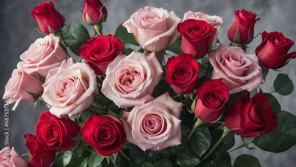 Roses Bouquet and Hearts background Roses Bouquet and Hearts background