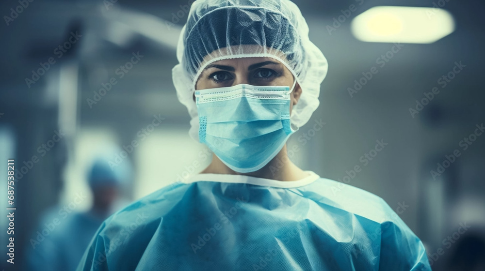 Smiling surgeon middle east woman in surgical operating room, talented doctor surgeon successfully performed complex surgery on patient, happy smiling middle east woman in medical coat and cap. Profes Smiling surgeon middle east woman in surgical operating room, talented doctor surgeon successfully performed complex surgery on patient, happy smiling middle east woman in medical coat and cap. Profes