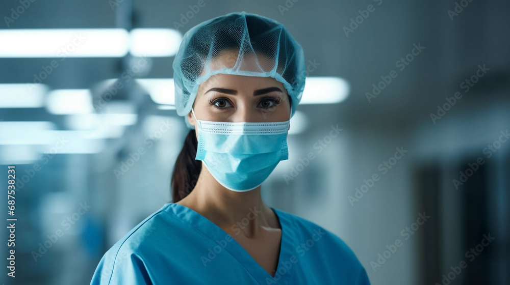 Smiling surgeon middle east woman in surgical operating room, talented doctor surgeon successfully performed complex surgery on patient, happy smiling middle east woman in medical coat and cap. Profes Smiling surgeon middle east woman in surgical operating room, talented doctor surgeon successfully performed complex surgery on patient, happy smiling middle east woman in medical coat and cap. Profes