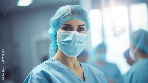 Smiling surgeon middle east woman in surgical operating room, talented doctor surgeon successfully performed complex surgery on patient, happy smiling middle east woman in medical coat and cap. Profes