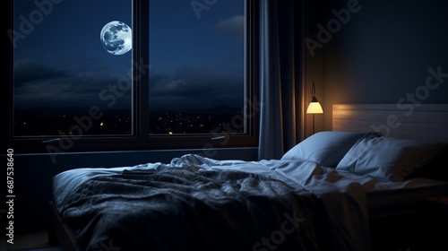 bedroom with moon in window night view © Sajawal