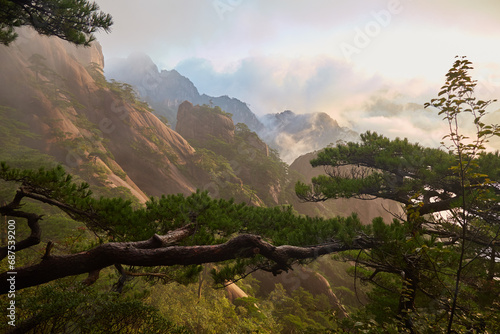 The picturesque granite peaks of Huangshan in Anhui Province, China