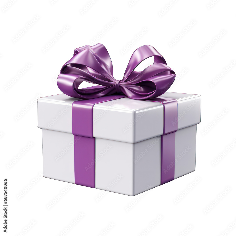 Obraz premium White Gift Box with Purple Bow Isolated on Transparent or White Background, PNG