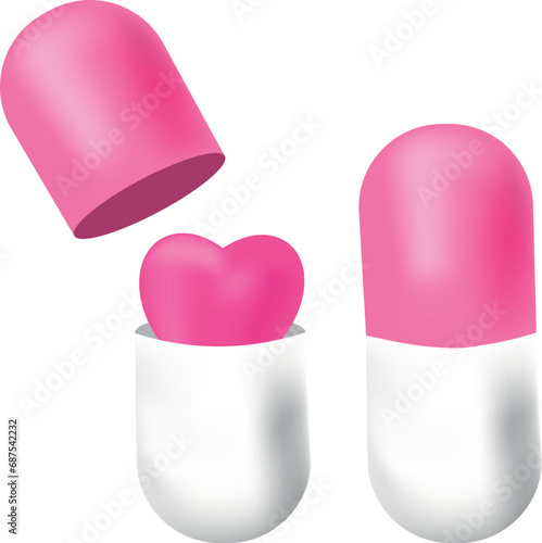love pill with heart on transparent background