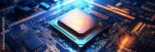 CPU and microprocessor concept, central computer processor circuit board, microchip hd background photo