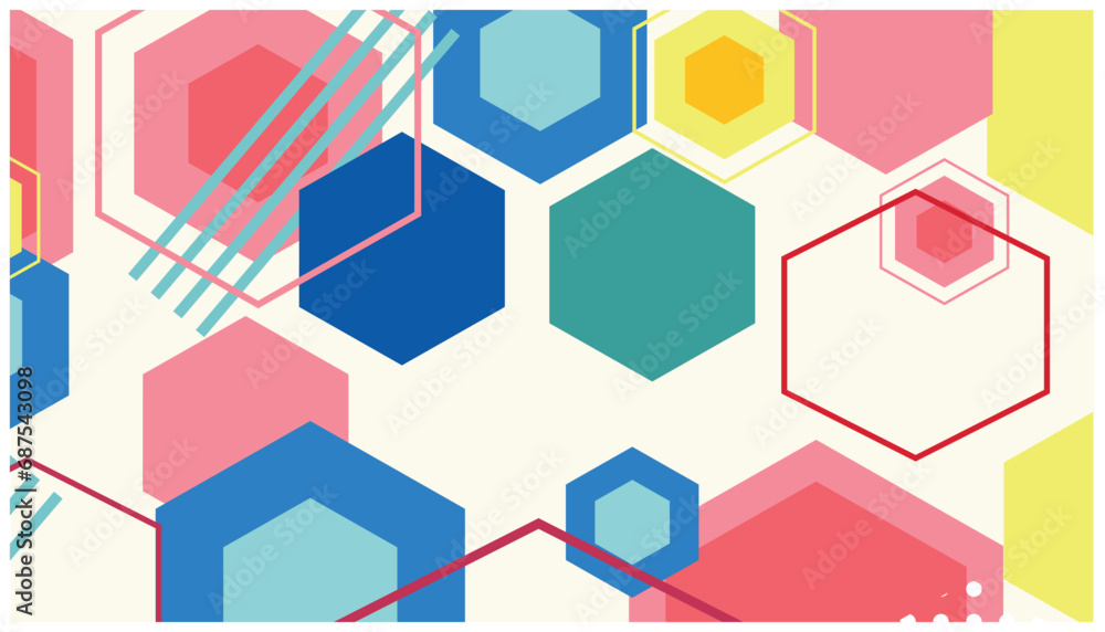 Obraz premium Abstract colorful geometric background with hexagons and dots. Colorful vector illustration for your design. Can be used for advertising, presentation, backdrop and banner template
