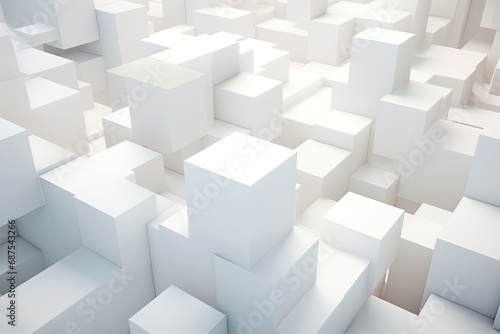 Intriguing and dynamic abstract composition featuring a clean array of white cubes or squares artfull