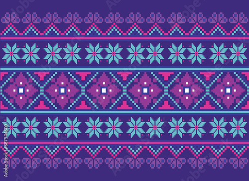 Geometric pattern ethnic traditional abstract ikat floral purple nature seamless pattern background wallpaper backdrop illustration decorative textile print decorative vintage retro style Vector illus