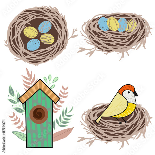 Hand drawn art of bird nest