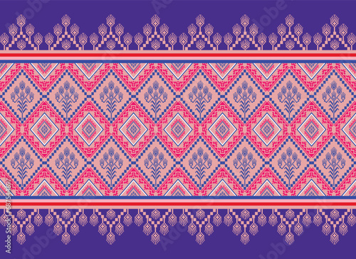 Colorful pattern Geometric ethnic pattern, pixel art, design for vintage fabric, embroidery, cross stitch, batik, wayu, aztec, ikat, vector illustration.