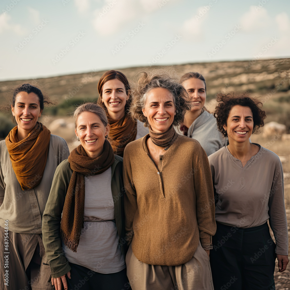 Editorial style of a group of ethnic women in a desert setting Editorial style of a group of ethnic women in a desert setting