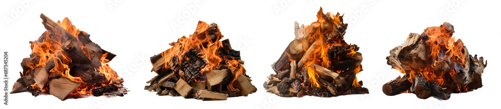 Wood fire on white background, transparent background, Generative Ai Wood fire on white background, transparent background, Generative Ai