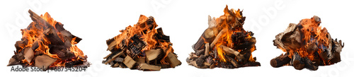 Wood fire on white background, transparent background, Generative Ai