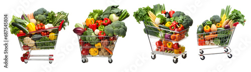 Vegetables in a supermarket cart on a white background, transparent PNG background, Generative Ai