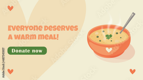 Warm meal charity web-large banner for fundraising campaign with donate now button